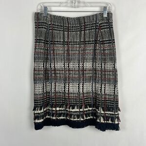 Nic & Zoe Black White Red Plaid With Fringe Trim Skirt